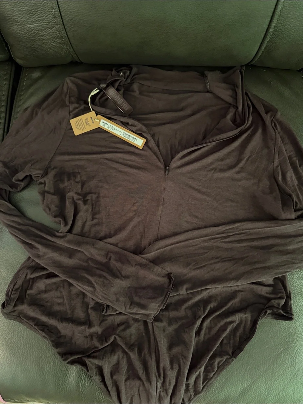 SKIMS Brown Long-Sleeve Hooded Bodysuit - Picture 1 of 4